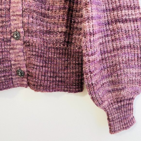 Who What Wear XS Front Gem Button Purple Women's Cardigan Crew Neck Long Sleeve - Picture 5 of 14